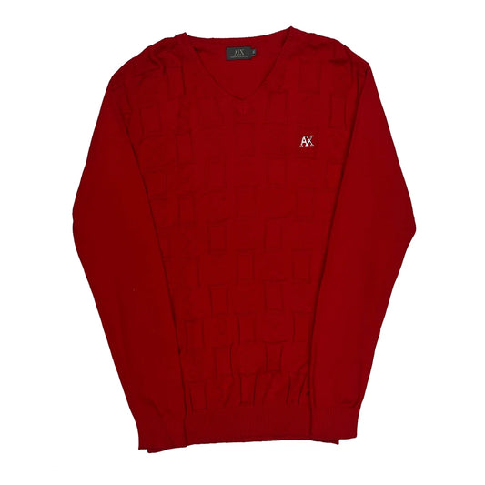 Armani Exchange V-Neck Jumper - XL Red Cotton