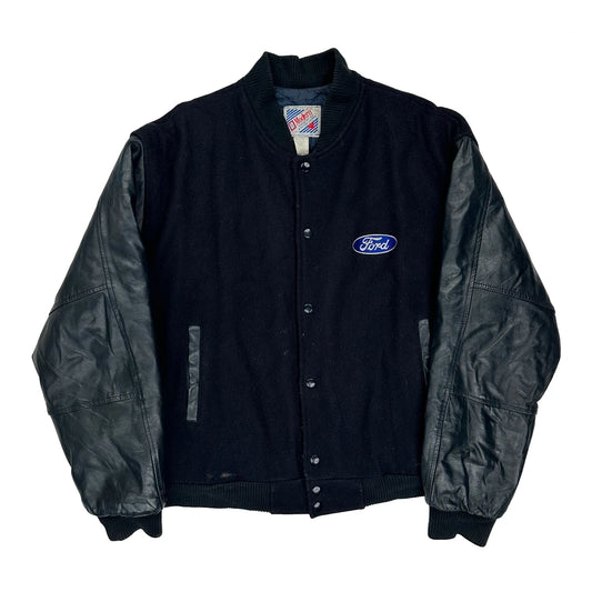 Ford Modern Varsity Jacket - Large Black Leather