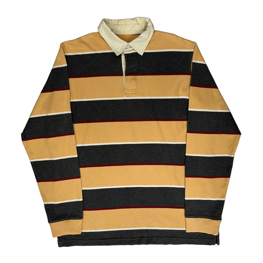 Vintage Oshkosh Striped Rugby Shirt - Medium Grey Cotton