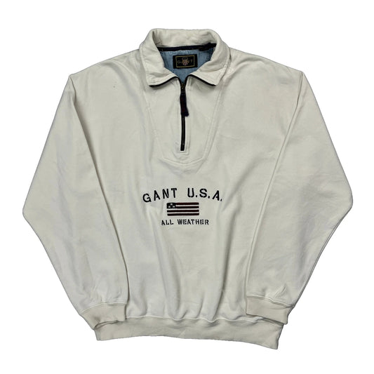 Gant Collared 1/4 Zip - Medium White Cotton