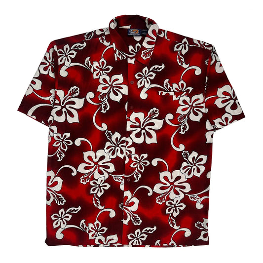No Surrender Floral Hawaiian Shirt - Large Red Polyester