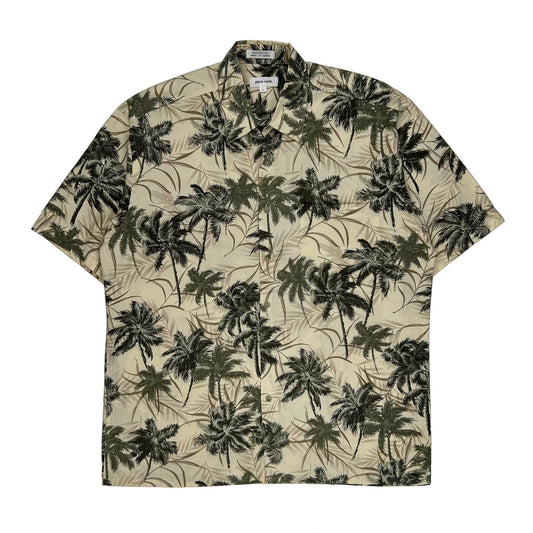 Pierre Cardin Floral Hawaiian Shirt - Large Beige Cotton