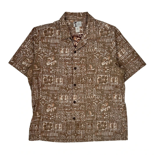 Vintage Y Not Hawaiian Shirt - XL Brown Polyester Blend