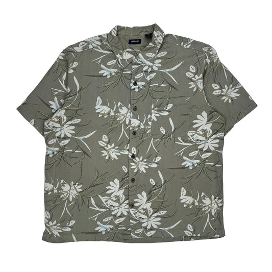 Arrow Floral Hawaiian Shirt - Large Green Cotton Blend