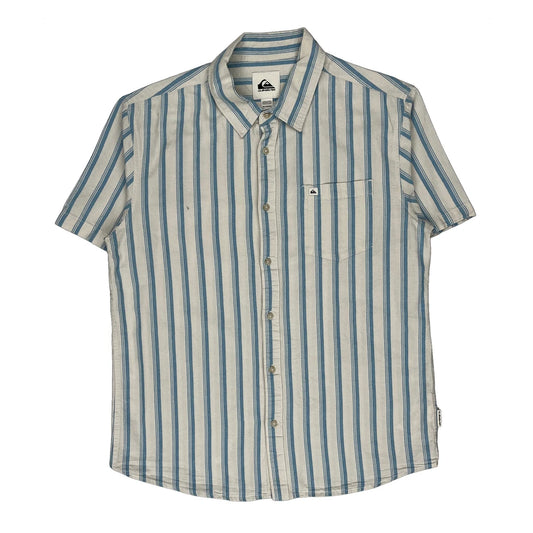 Quiksilver Striped Short Sleeve Shirt - XL Blue Cotton