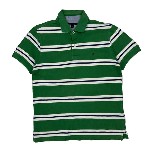 Tommy Hilfiger Striped Polo Shirt - Small Green Cotton