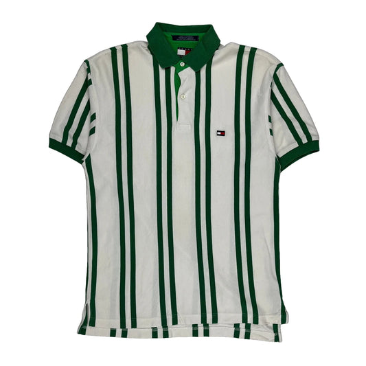 Tommy Hilfiger Striped Polo Shirt - Small Green Cotton