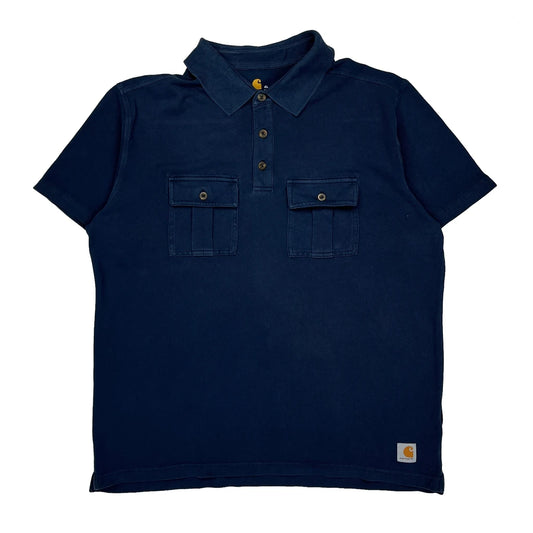 Vintage Carhartt Slim Fit Polo Shirt - XL Blue Cotton