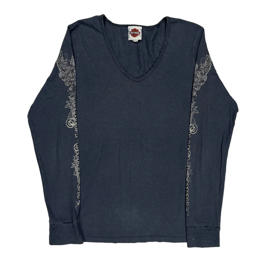Las Vegas Harley Davidson Graphic Long Sleeve T-Shirt - Large Blue Cotton