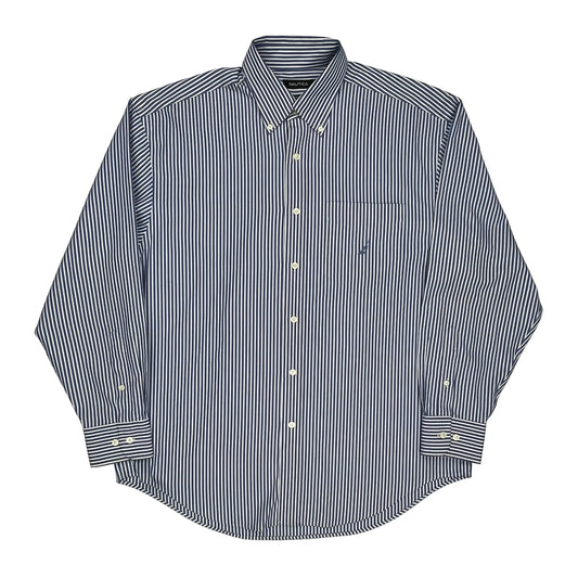 Nautica Striped Shirt - Large Blue Cotton