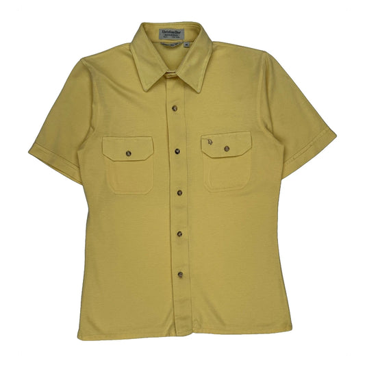 Vintage Christian Dior Short Sleeve Shirt - Medium Yellow Cotton Blend