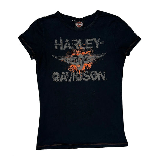 Vintage Harley Davidson Graphic T-Shirt - Small Black Cotton