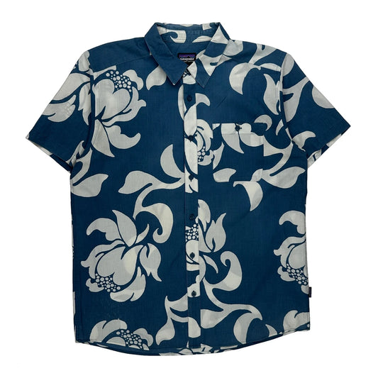 Patagonia Floral Hawaiian Shirt - Large Blue Cotton