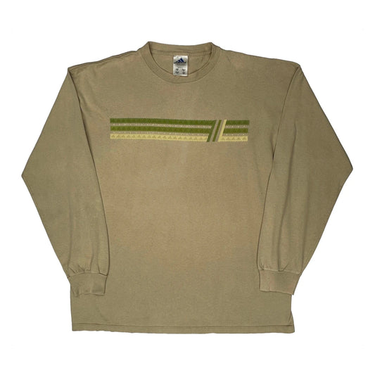 Adidas Striped Long Sleeve T-Shirt - XL Beige Cotton
