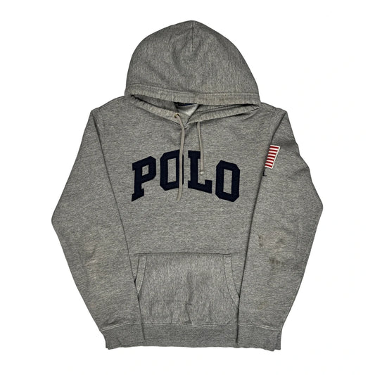 USA Flag Polo By Ralph Lauren Spellout Hoodie - Medium Grey Cotton Blend