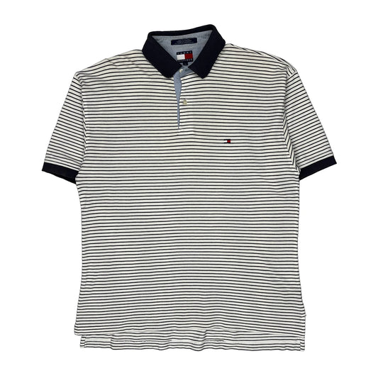 Tommy Hilfiger Striped Polo Shirt - Large White Cotton