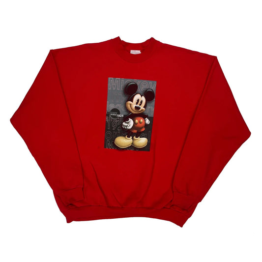 Mickey Mouse Disney Cartoon Sweatshirt - XL Red Cotton