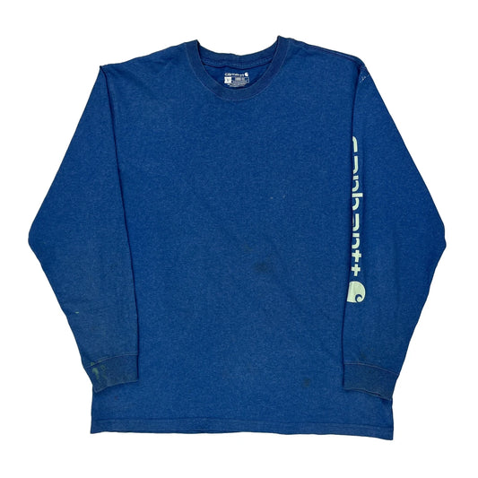 Carhartt Long Sleeve T-Shirt - Large Blue Cotton