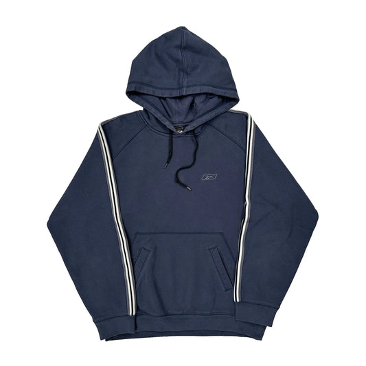 Reebok Striped Hoodie - Medium Blue Cotton Blend