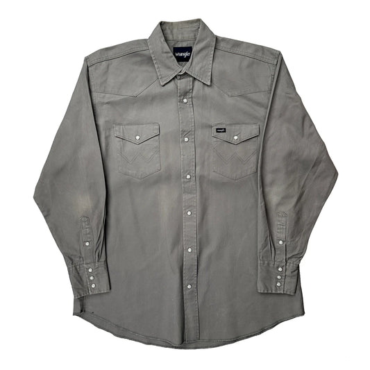 Wrangler Pearl Snap Western Denim Shirt - XL Grey Cotton