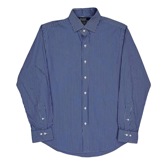 Vintage Polo By Ralph Lauren Striped Shirt - Large Blue Cotton
