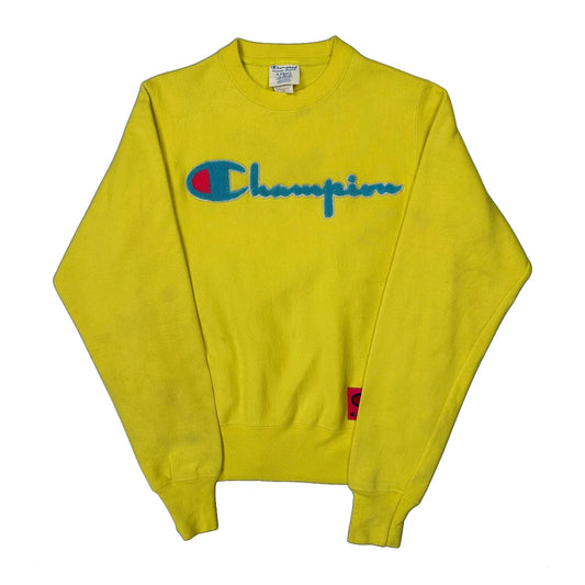 Reverse Weave Champion Spellout Sweatshirt - XS Yellow Cotton
