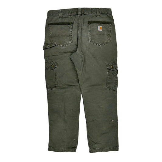 Paint Splattered Carhartt Double Knee Cargo Trousers - 36W 30L Green Cotton
