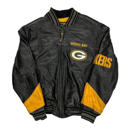 Green Bay Packers Carl Banks Nfl Leather Jacket - Small Black Leather