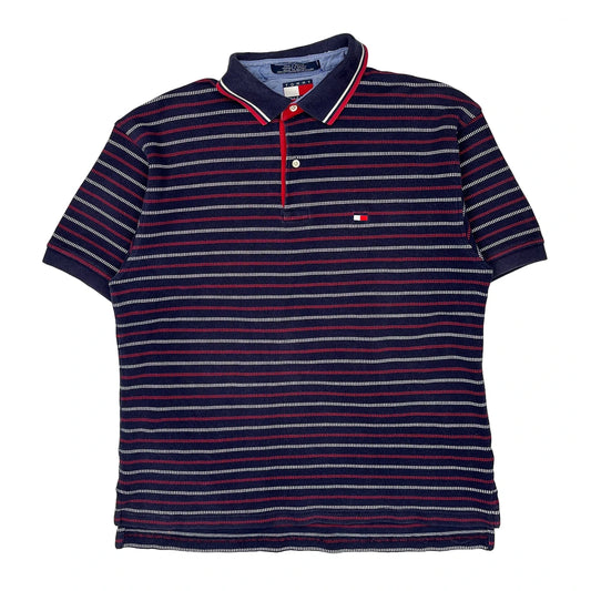 Tommy Hilfiger Striped Polo Shirt - Medium Navy Cotton
