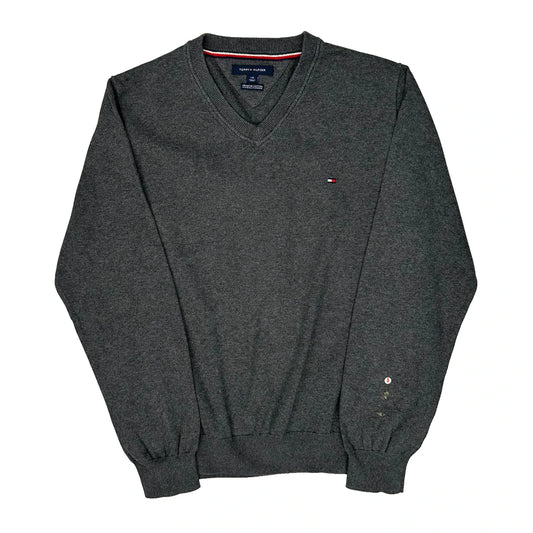 Tommy Hilfiger V-Neck Jumper - Large Grey Cotton