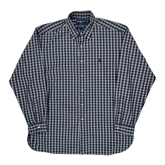 Vintage Ralph Lauren Checked Shirt - Large Blue Cotton Blend