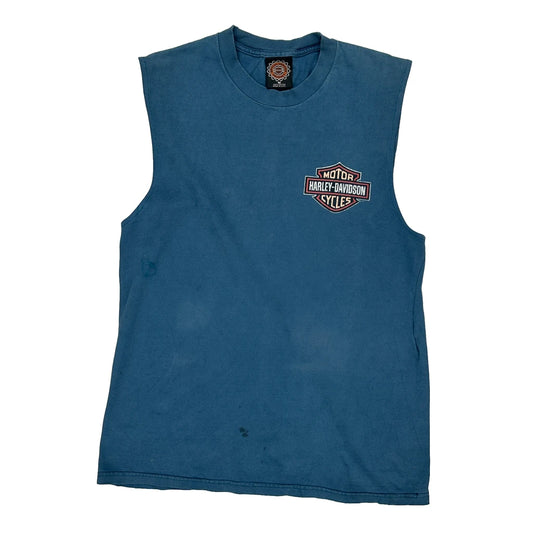 Made In USA Harley Davidson Graphic Vest - Medium Blue Cotton
