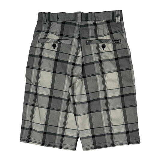 South Pole Checked Baggy Chino Shorts - 30W 13L Grey Cotton