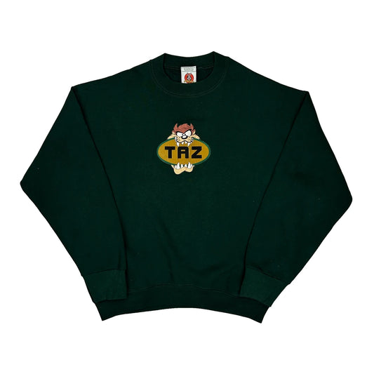 Taz Looney Tunes Cartoon Sweatshirt - Large Green Cotton Blend