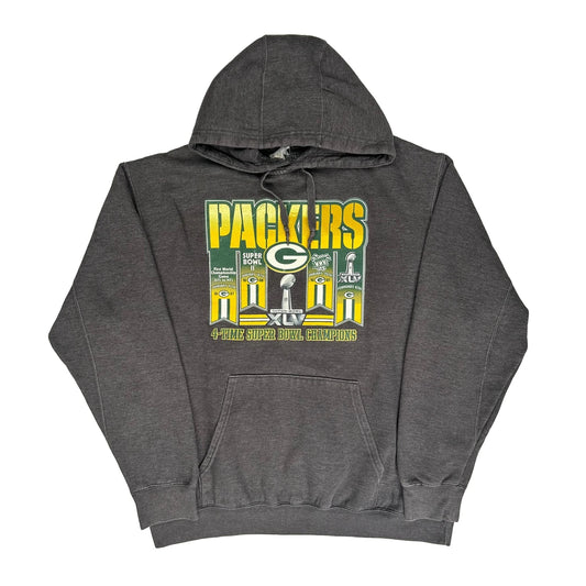 Green Bay Packers N.F.L. Graphic Hoodie - Large Grey Cotton Blend