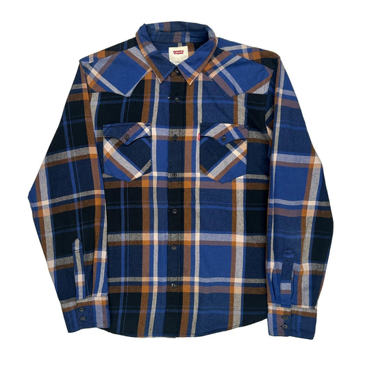 Levis Checked Flannel Shirt - Large Black Cotton