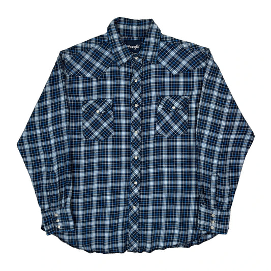 Wrangler Flannel Shirt - XL Blue Cotton