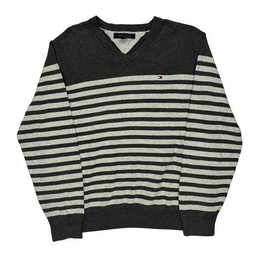 Tommy Hilfiger Striped Jumper - Large Black Cotton