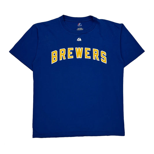 Brewers Majestic Mlb T-Shirt - Medium Blue Cotton