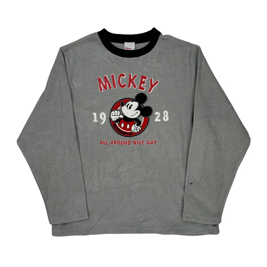 Vintage Mickey Mouse Disney Cartoon Long Sleeve T-Shirt - Medium Gray Polyester