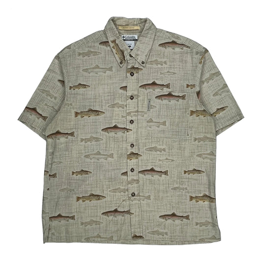 Vintage River Lodge Columbia Short Sleeve Shirt - Large Beige Cotton