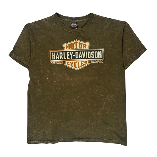 Vintage Motorcycles Harley Davidson Graphic T-Shirt - Large Green Cotton