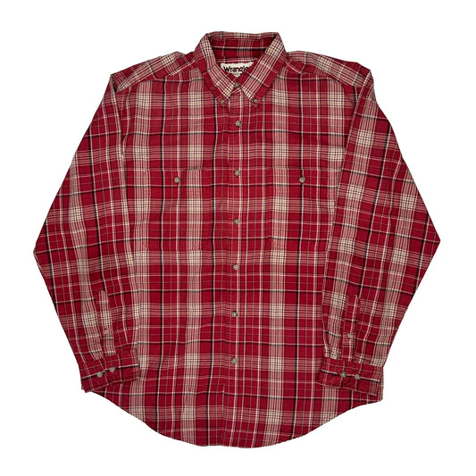 Wrangler Checked Flannel Shirt - Large Red Cotton