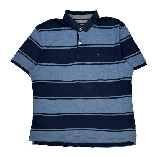 Tommy Hilfiger Striped Polo Shirt - Large Blue Cotton
