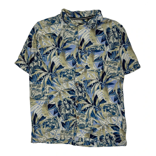 Caribbean Joe Floral Hawaiian Shirt - Medium Blue Viscose