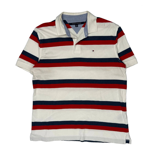 Tommy Hilfiger Striped Polo Shirt - XL White Cotton