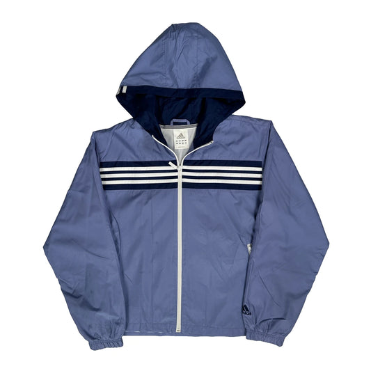 Adidas Striped Windbreaker - Large Blue Polyester