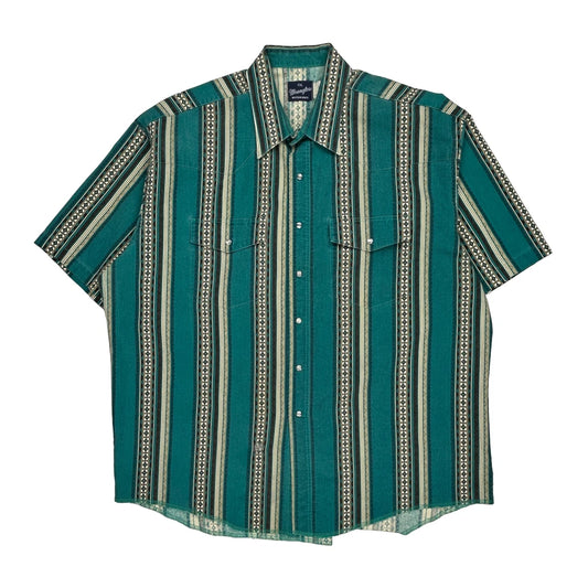 Wrangler Striped Short Sleeve Shirt - 2XL Green Cotton