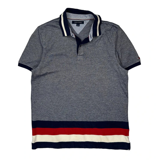 Tommy Hilfiger Striped Polo Shirt - Medium Grey Cotton
