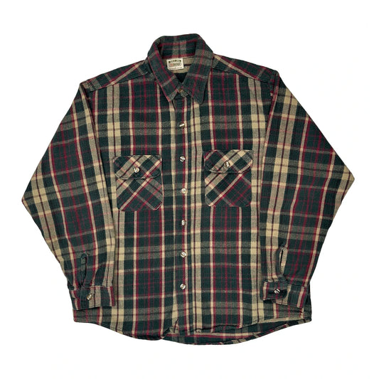 Five Brother Checked Flannel Shirt - Large Green Cotton